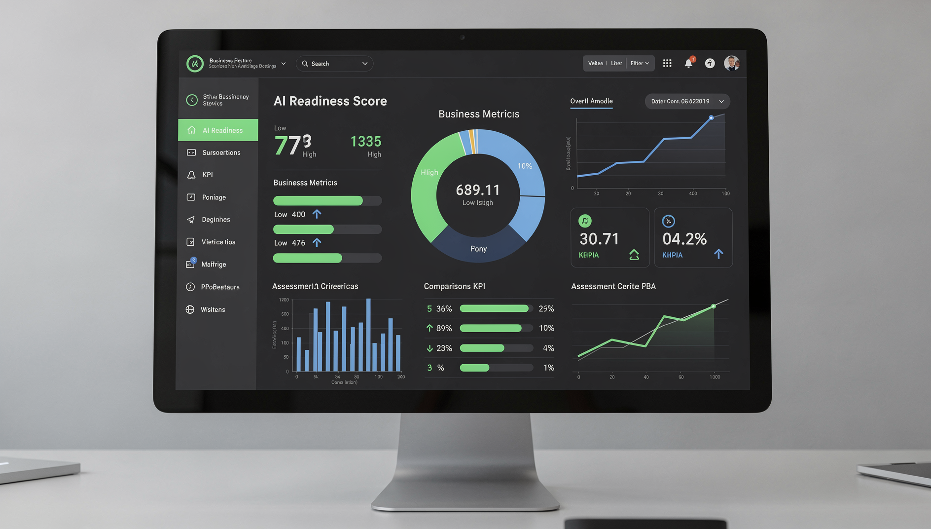 AI readiness scorecard dashboard showing business metrics and assessment criteria