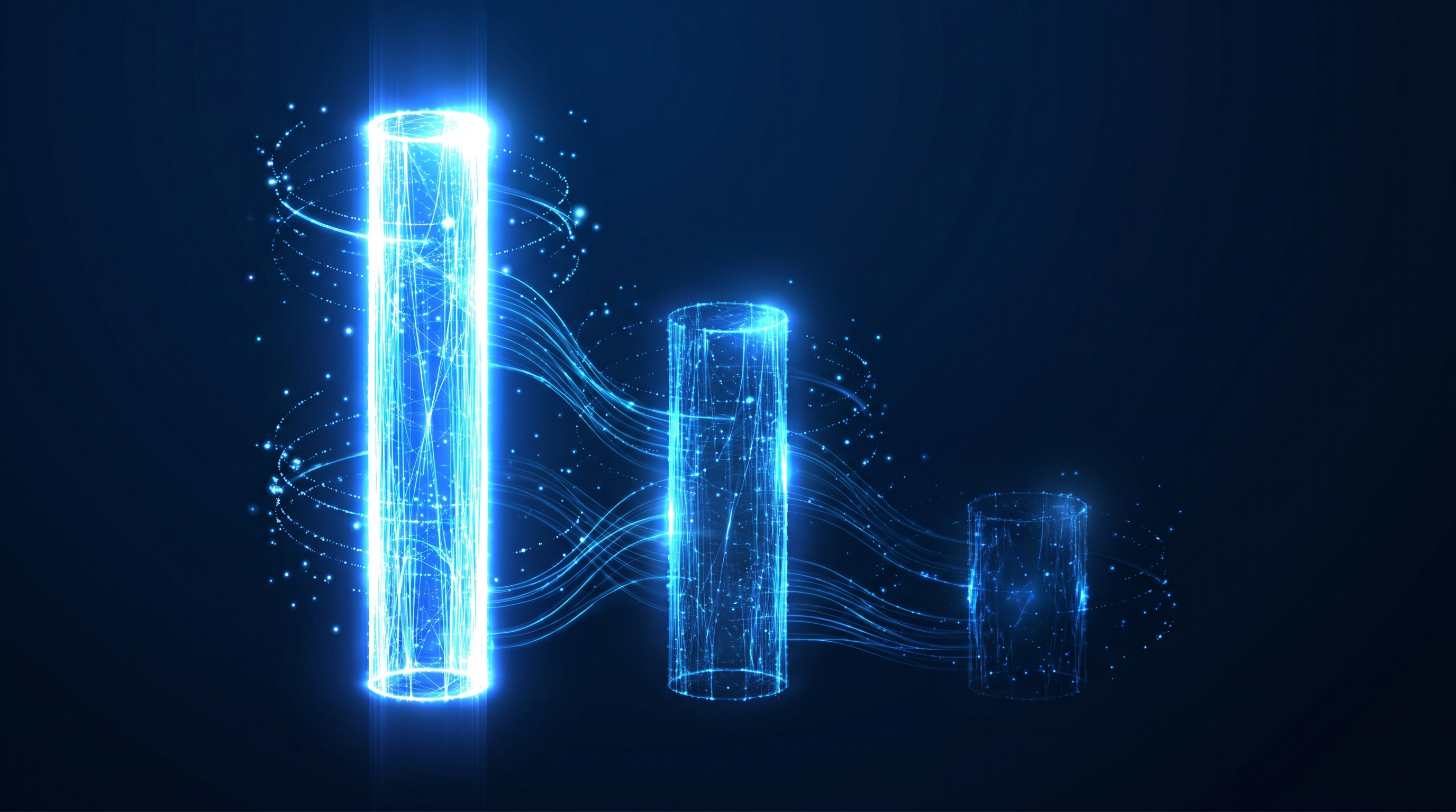 Dark navy abstract visualisation of three vertical glowing columns of different heights representing dramatically different citation frequencies across AI platforms — Perplexity tallest and brightest, Google AI Overviews medium, ChatGPT shortest and dimmest