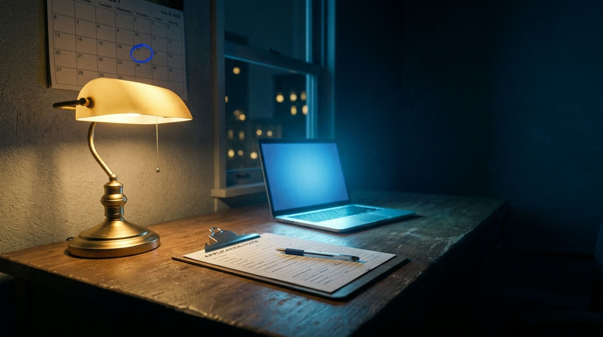 Grant application form on a clipboard in a small business office at night: free and funded AI support in Ireland